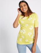Marks & Spencer Pure Cotton Floral Print T-shirt Lime Mix