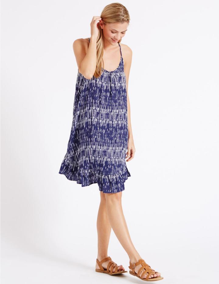 Marks & Spencer Shard Print Frill Vest Dress Navy Mix