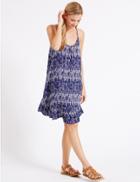 Marks & Spencer Shard Print Frill Vest Dress Navy Mix