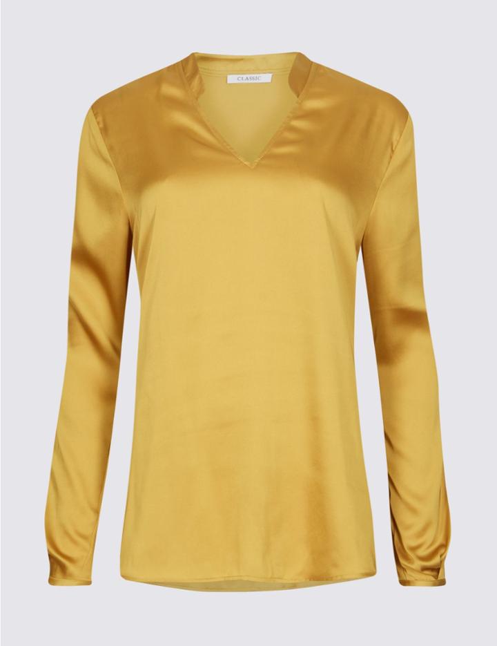 Marks & Spencer Notch Neck Long Sleeve Tunic Antique Gold
