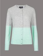 Marks & Spencer Pure Cashmere Colour Block Cardigan Jade Mix