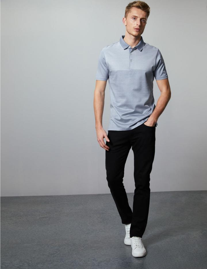 Marks & Spencer Pure Cotton Textured Polo Shirt Light Blue Mix