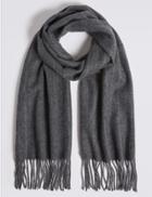 Marks & Spencer Tonal Pinstripe Wool Woven Scarf Grey