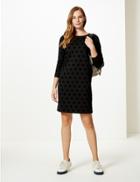 Marks & Spencer Pure Cotton Spotted Long Sleeve Shift Dress Black Mix