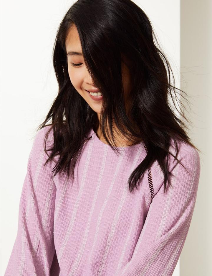 Marks & Spencer Striped Regular Fit Blouse Lilac Mix