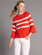 Marks & Spencer Striped Round Neck 3/4 Sleeve Jumper Red Mix