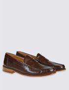 Marks & Spencer Leather Weave Penny Slip-on Shoes Brown