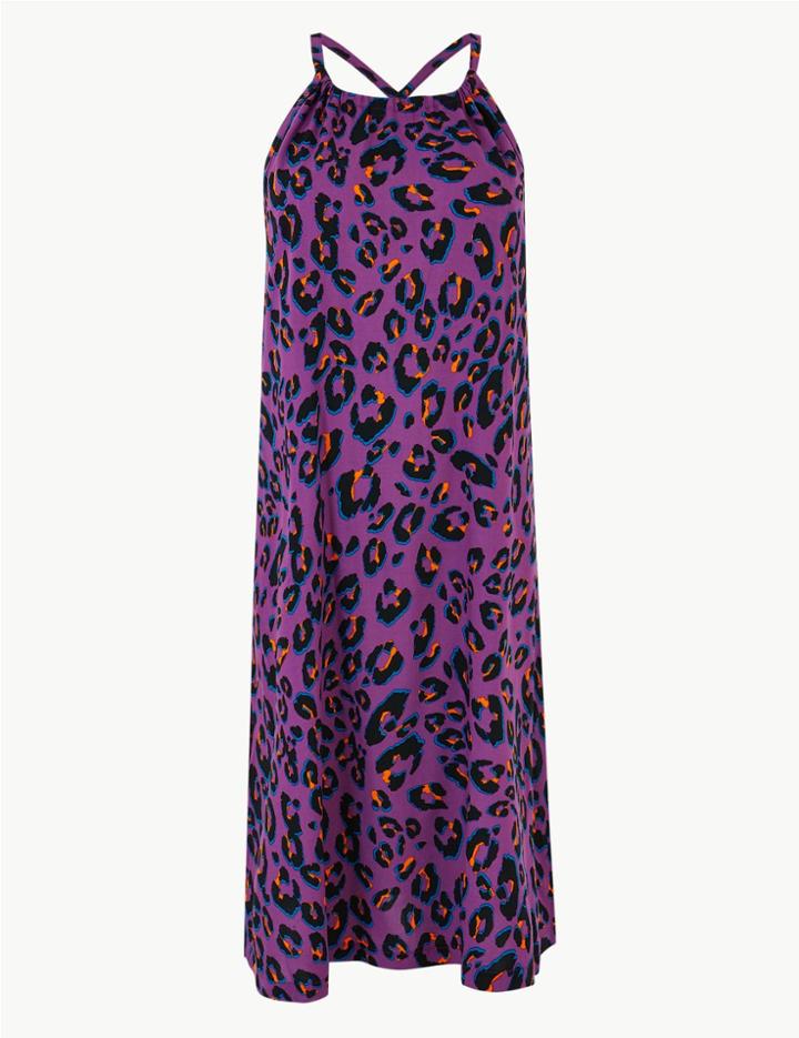 Marks & Spencer Animal Print Woven Slip Beach Dress Purple Mix