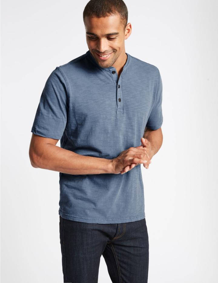 Marks & Spencer Pure Cotton Textured Top Indigo