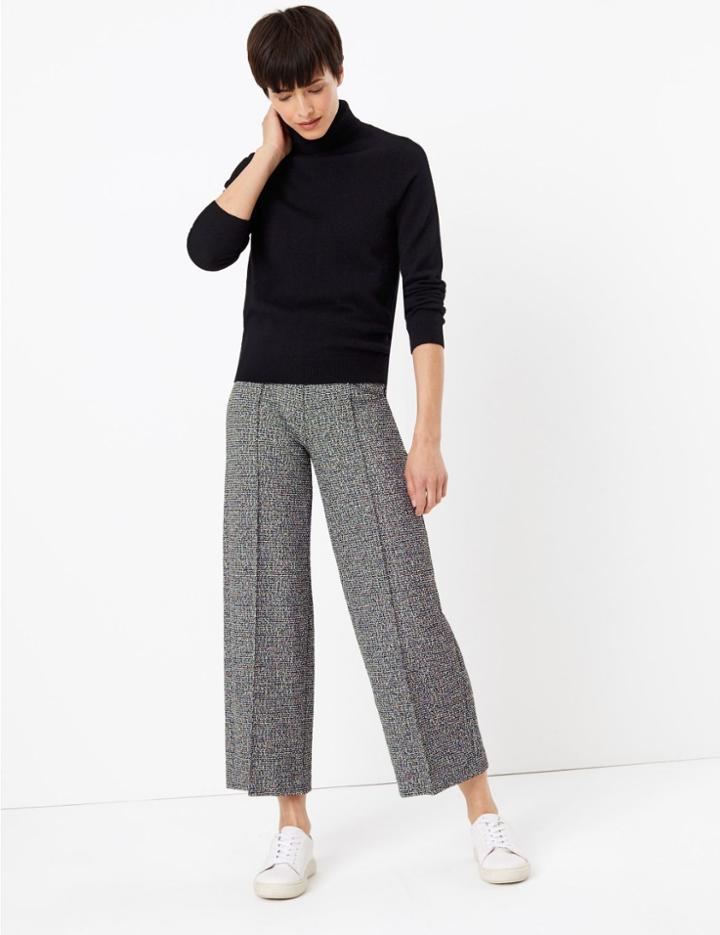 Marks & Spencer Checked Wide Leg Trousers Grey Mix
