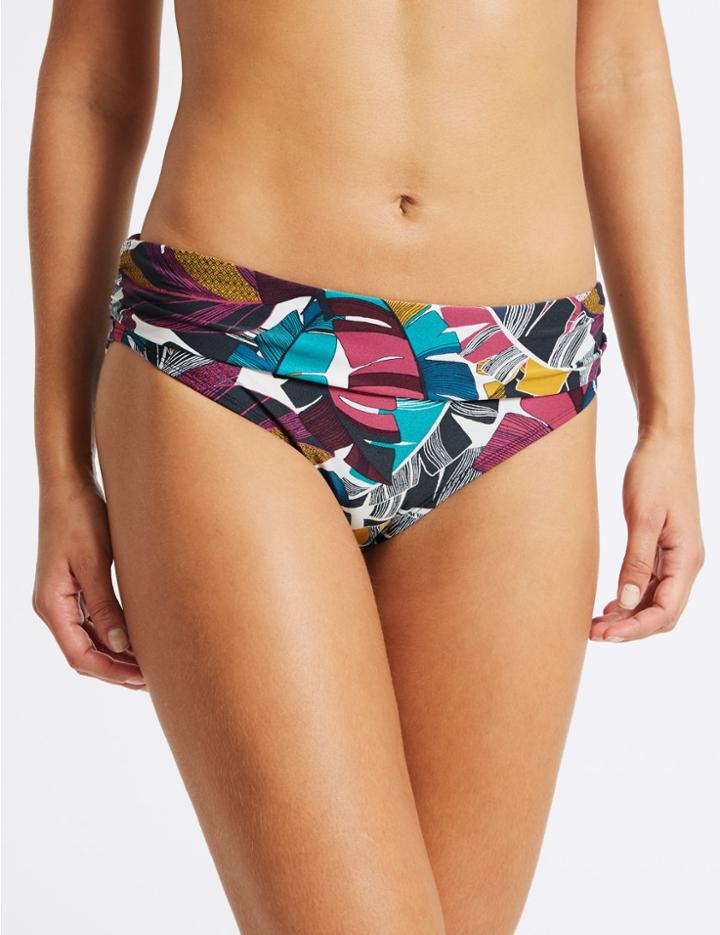 Marks & Spencer Leaf Print Hipster Bikini Bottoms Purple Mix