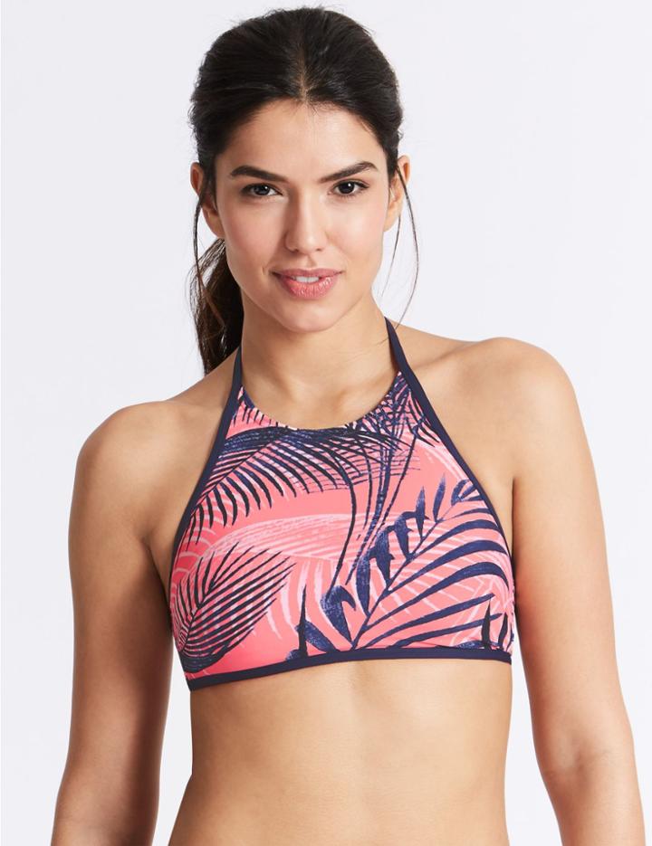 Marks & Spencer Printed High Neck Bikini Top Coral Mix