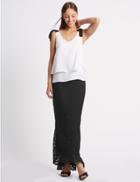 Marks & Spencer Fishtail Floral Lace Pencil Maxi Skirt Black