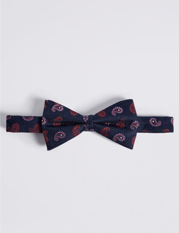 Marks & Spencer Pure Silk Paisley Print Bow Tie Magenta