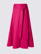 Marks & Spencer Cotton Rich Tie Detail A-line Midi Skirt Pink