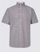 Marks & Spencer Pure Cotton Striped Shirt Navy Mix