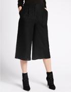 Marks & Spencer Cotton Rich Cropped Wide Leg Trousers Black