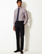 Marks & Spencer 2 Pack Cotton Blend Slim Fit Shirts With Tie Burgundy Mix