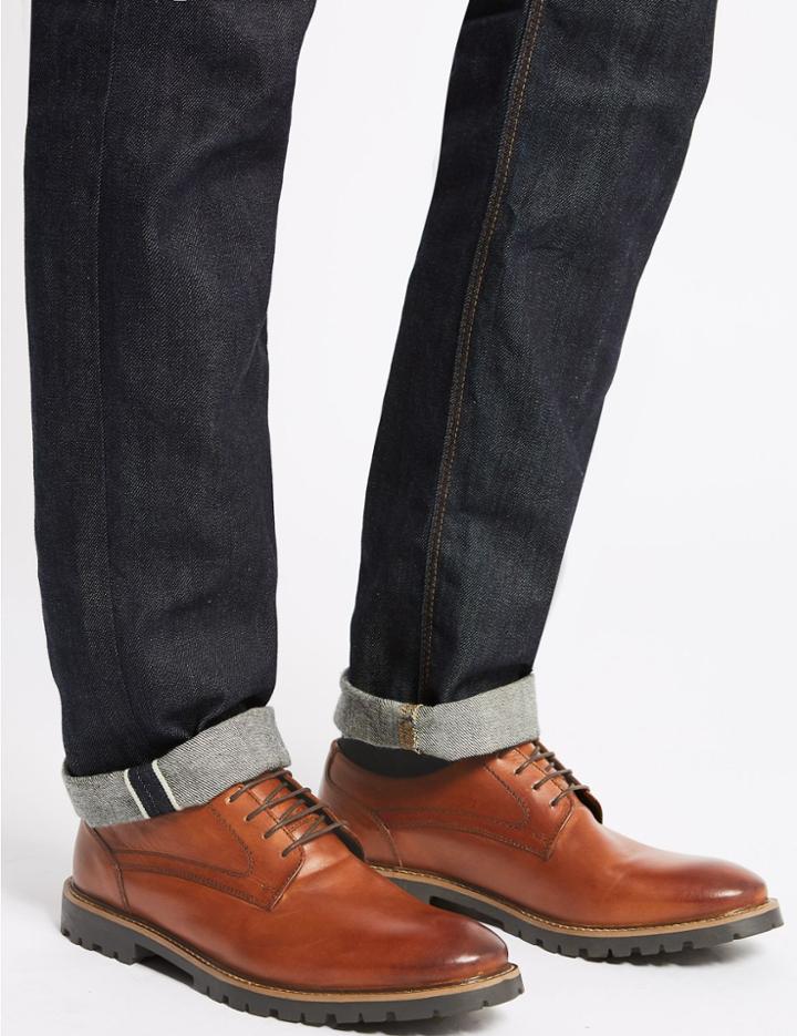 Marks & Spencer Leather Derby Lace-up Shoes Dark Brown