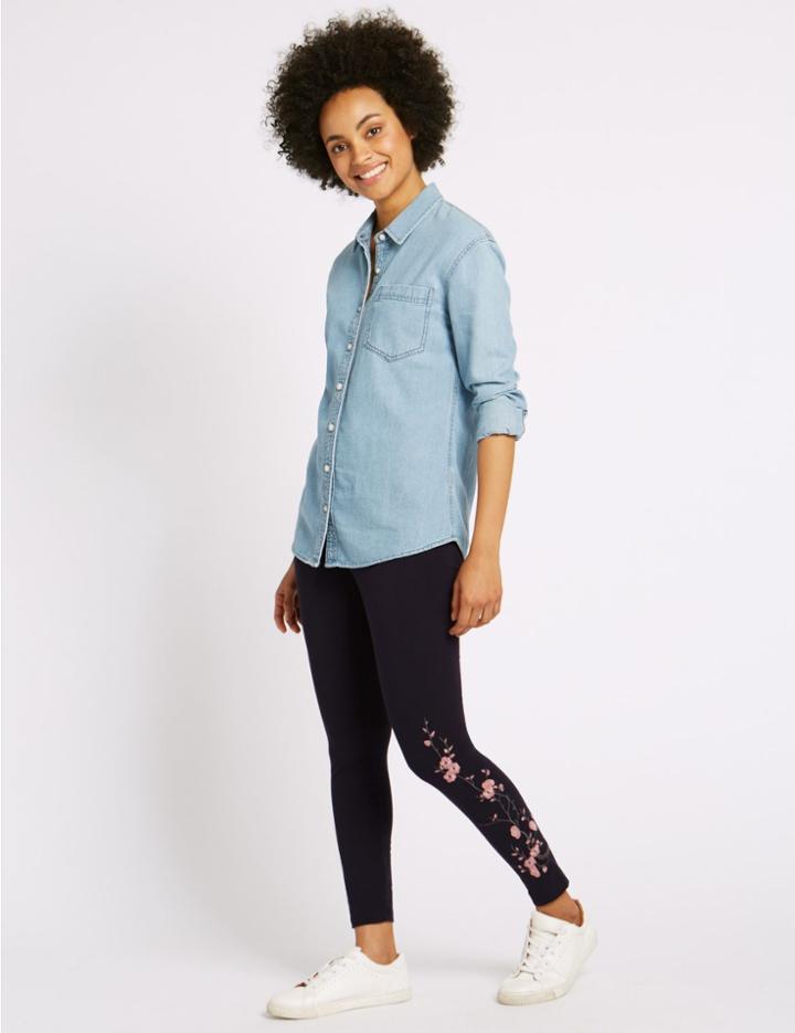 Marks & Spencer Cotton Rich Embroidered Leggings Navy