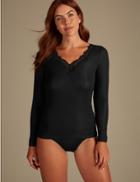 Marks & Spencer Thermal Long Sleeve Top With Silk Black