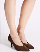 Marks & Spencer Kitten Heel High Cut Court Shoes Khaki