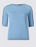 Marks & Spencer Lace Applique Round Neck Half Sleeve Jumper Light Blue
