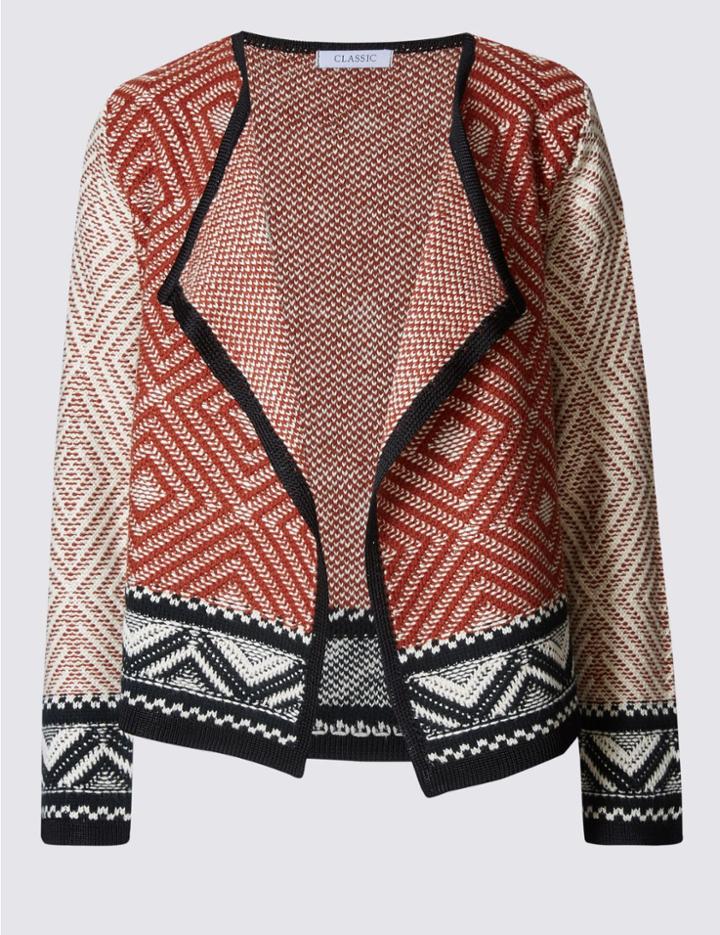 Marks & Spencer Textured Statement Cuff Cardigan Rust Mix