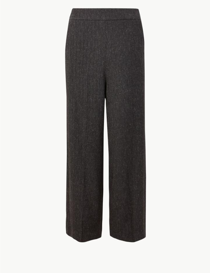 Marks & Spencer Herringbone Wide Leg High Waist Trousers Grey Mix