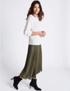 Marks & Spencer Pleated A-line Midi Skirt Olive