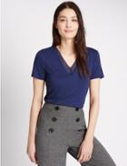 Marks & Spencer V-neck Short Sleeve Jersey Top Blue