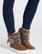 Marks & Spencer Side Zip Tassel Fur Ankle Boots Tan