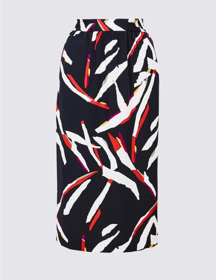 Marks & Spencer Geometric Print A-line Midi Skirt Black Mix