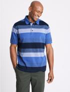 Marks & Spencer Pure Cotton Striped Polo Shirt Blue