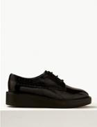 Marks & Spencer Wide Fit Leather Flatform Heel Brogue Shoes Black