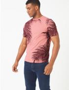 Marks & Spencer Cotton Palm Print T-shirt Medium Pink