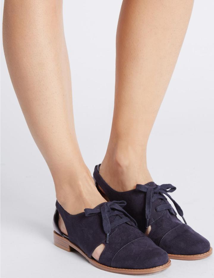 Marks & Spencer Block Heel Cut Out Lace Up Brogue Shoes Navy