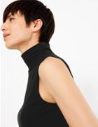 Marks & Spencer Sleeveless High Neck Fitted Vest Top Black