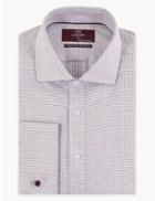 Marks & Spencer Slim Fit Textured Easy To Iron Shirt Burgundy Mix