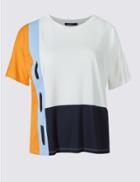 Marks & Spencer Modal Blend Colour Block Ruched Jersey Top Orange Mix