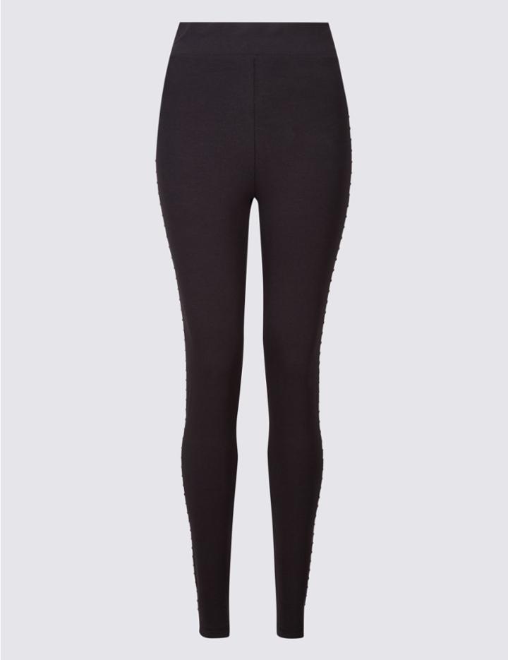 Marks & Spencer Cotton Rich Embellished Leggings Navy Mix