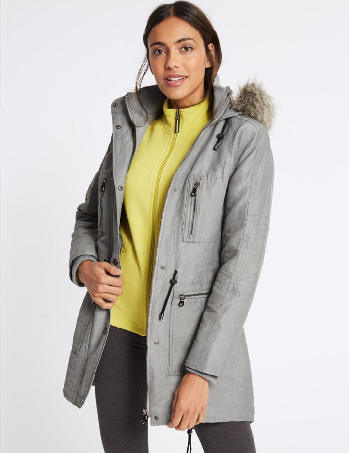 Marks & Spencer Metallic Drawstring Waist Padded Parka Silver Grey