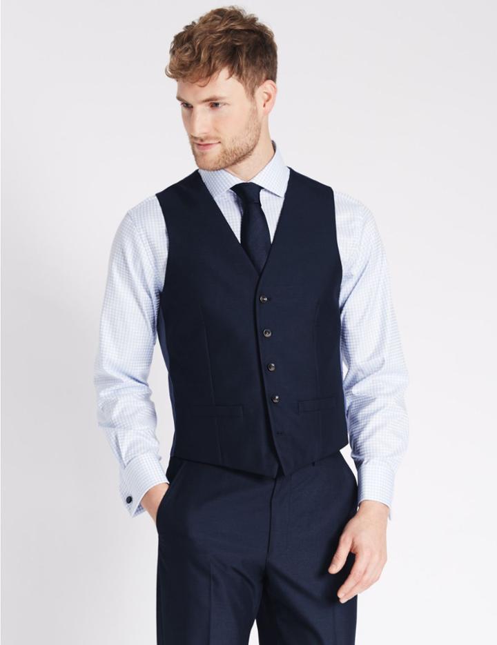 Marks & Spencer Blue Slim Fit Waistcoat Indigo