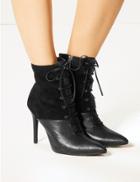 Marks & Spencer Leather Lace-up Stiletto Ankle Boots Black Mix