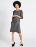 Marks & Spencer Cotton Rich Jacquard Print Tunic Midi Dress Green Mix
