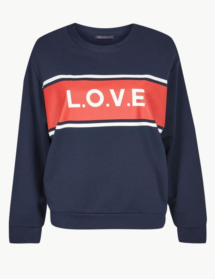 Marks & Spencer Printed Round Neck Long Sleeve Sweatshirt Navy