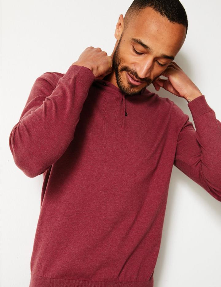 Marks & Spencer Cotton Rich Knitted Polo Medium Red
