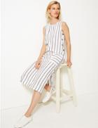 Marks & Spencer Cotton Blend Striped Shift Midi Dress Ivory Mix