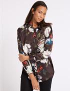 Marks & Spencer Satin Floral Print Long Sleeve Shirt Black Mix