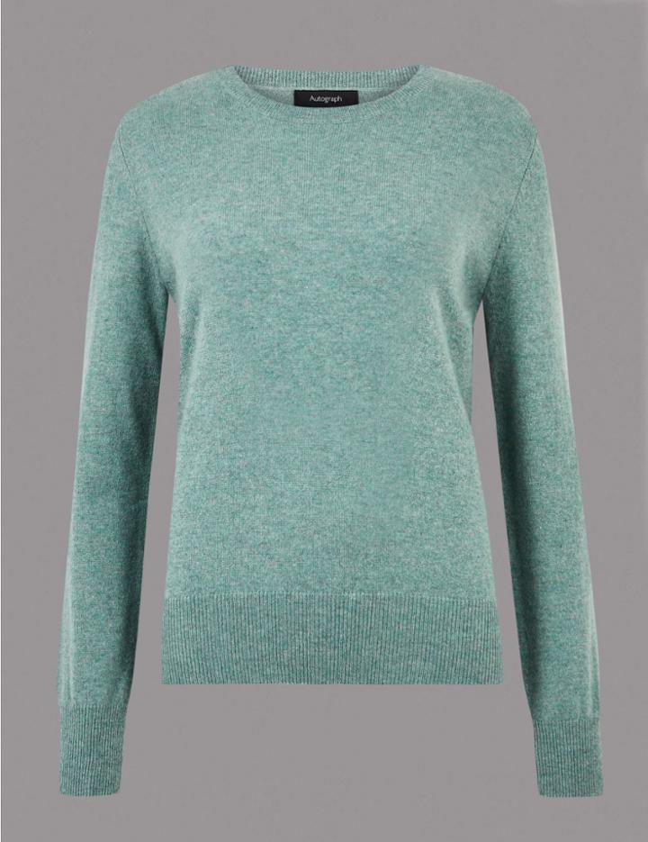 Marks & Spencer Pure Cashmere Round Neck Jumper Blue/green